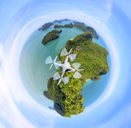 Circle Green planet, Panorama view of ang thong Island ,Archipelago in Thailand, Polar Coordinates...