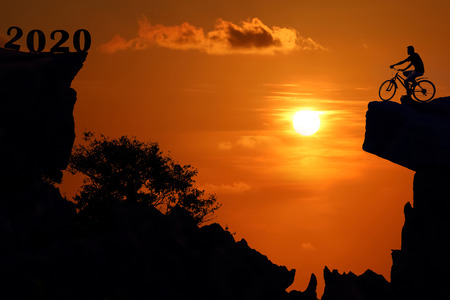 New year 2020 silhouette background concept.Mountain and sunset background.の写真素材