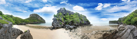 Panorama landscape of Island and sand beach at Songpeenong Beach Ko Paluai ,Mu Ko Ang Thong National park ,Samui Gulf of Thailandの写真素材