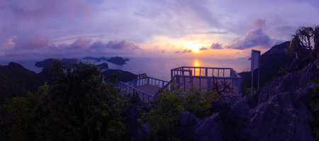 Panorama of sunrise view point at Ang Thong National Park, Thailandの写真素材