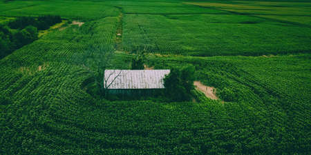 A wisconsin farm in summertime from aboveの写真素材