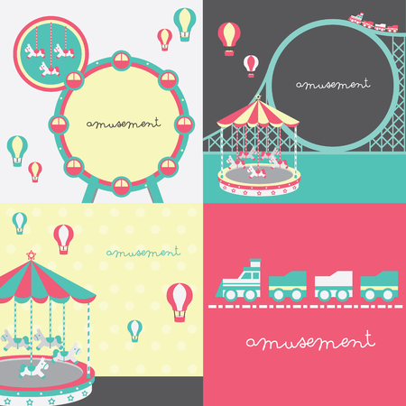 Circus collection with carnival, fun fair. Vector icons and background and illustration collection.のイラスト素材