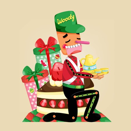 Christmas illustration with Wood toy character.のイラスト素材