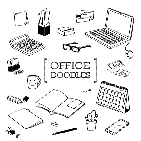 Office Doodle, Hand drawing styles of office.のイラスト素材