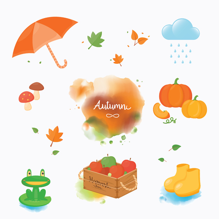 Colourful autumn objects in water colour styles.のイラスト素材