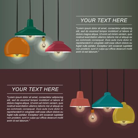Several retro lamps on purple and grey background. Vector templateのイラスト素材