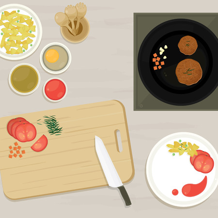 Top view of cooking table. Vector illustrationのイラスト素材