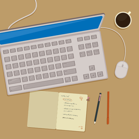 Top view of Office desk. Vector illustrationのイラスト素材