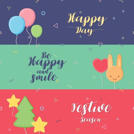 Set of banners Cute balloons with colourful background.のイラスト素材