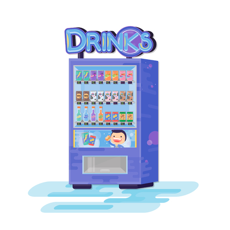Vending machine with drinks. Vector flat cartoon illustrationのイラスト素材