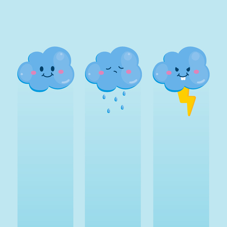 Different Emotion Clouds set on blue background. Clouds vector illustrationのイラスト素材