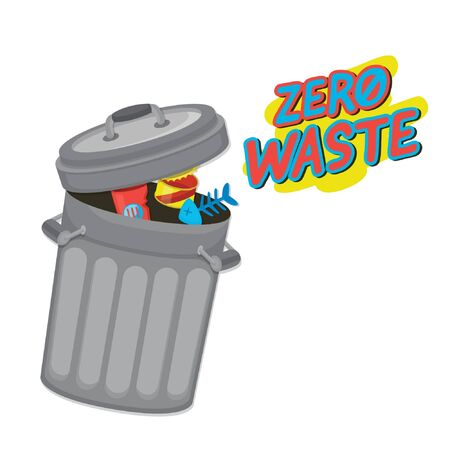 Vector illustration zero waste template. Bin with garbage.のイラスト素材