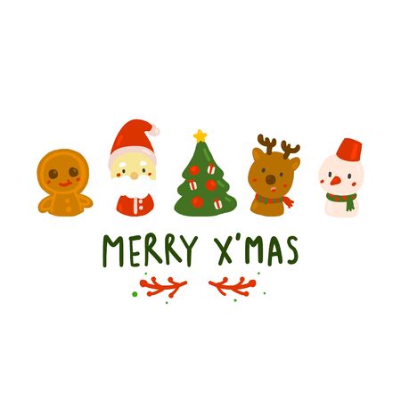 Merry Christmas decoration doodle. Christmas character in hand drawing styles.vector illustration.のイラスト素材