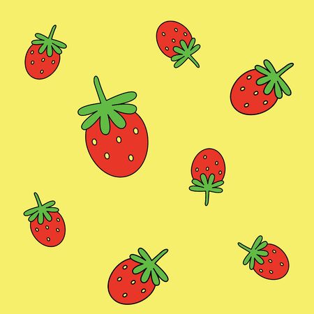 Pattern seamless strawberry doodle on yellow background.のイラスト素材
