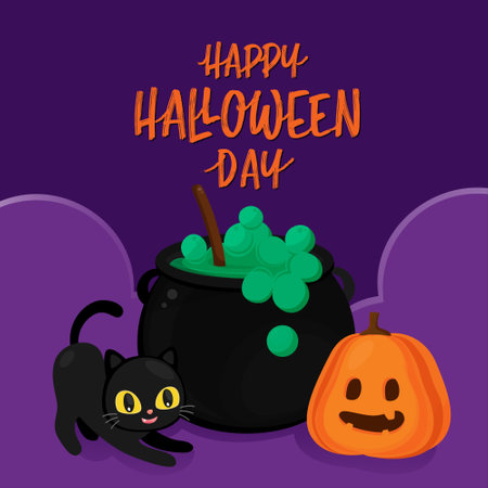 Halloween invitation card. Cute vector Halloween for poster and greeting card.のイラスト素材