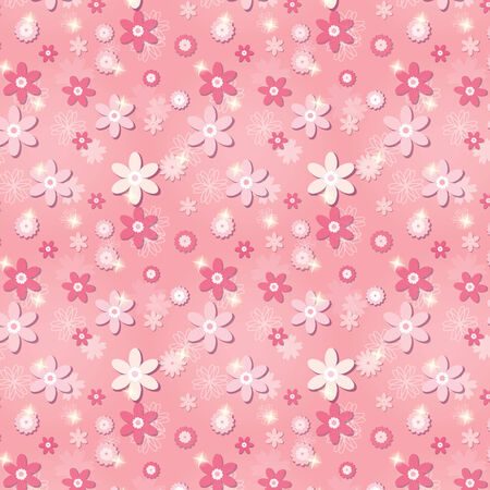 Pink seamless pattern with flowers and starsのイラスト素材