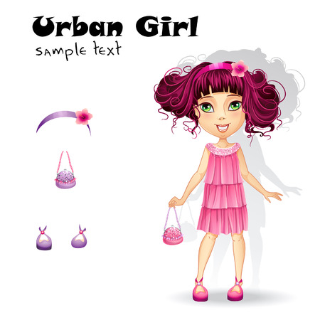 Urban fashion girl in a pink dress for a partyのイラスト素材