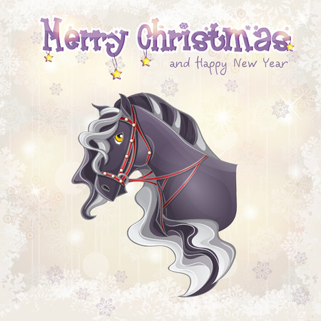 Card for Christmas and the new year with a picture of a horseのイラスト素材