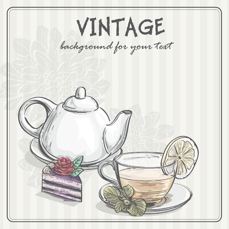 Vintage background with tea and the torusのイラスト素材