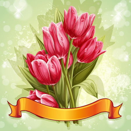 Image of a bouquet of flowers of pink tulipsのイラスト素材
