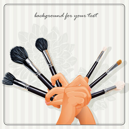 The image of hands holding a brush for makeupのイラスト素材