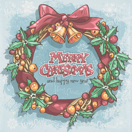 Christmas card with a festive wreath and bellsのイラスト素材