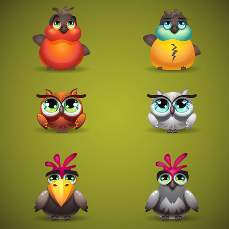 Set birds gather to play three in a row magic forestのイラスト素材