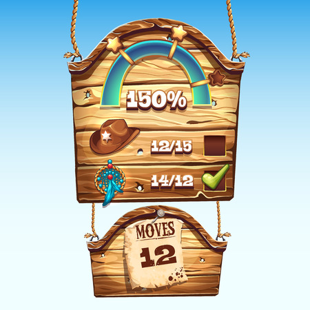 Set of wooden boxes to the user interface for a computer gameのイラスト素材