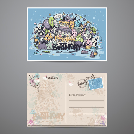 A set of two-sided cards for birthday partyのイラスト素材