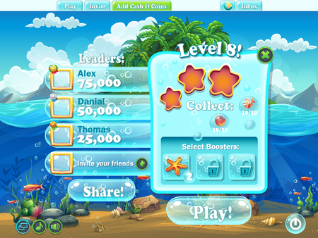 Fish world - window level complete for computer web gameのイラスト素材