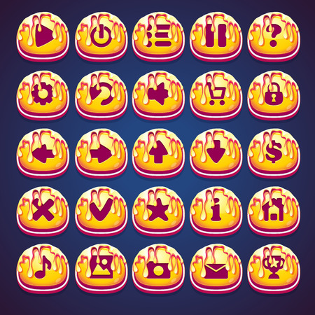 Set gold buttons for web video game in style marmaladeのイラスト素材