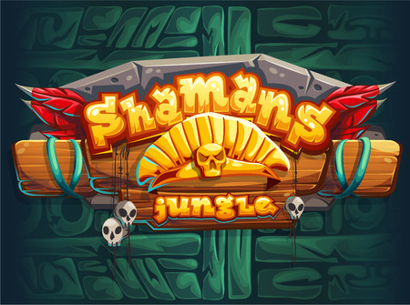 Jungle shamans game user interface main window screen. Vector illustration for web mobile video game.のイラスト素材