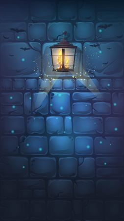 cartoon illustration - background horrible Halloween wallのイラスト素材