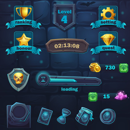 Monster battle GUI set items option and icon.のイラスト素材