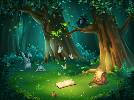 Vector cartoon illustration of background forest gladeのイラスト素材