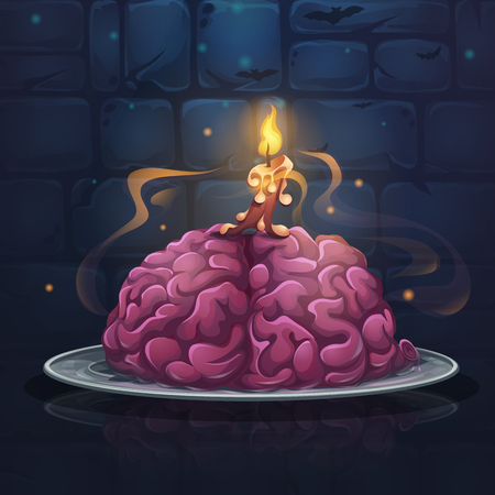 Vector illustration - brains on the plate. Bright image to create original video or web games, graphic design, screen savers.のイラスト素材