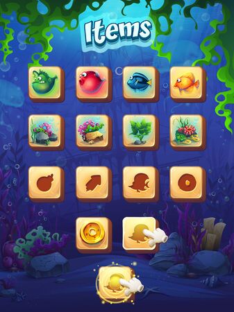 Fish world items set vector illustrationのイラスト素材