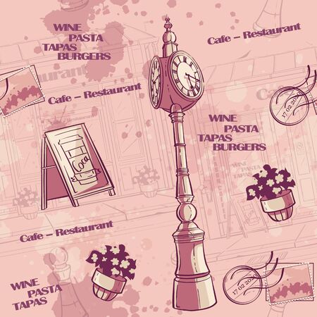 Seamless cartoon pink vector set Pin-up hungaryのイラスト素材