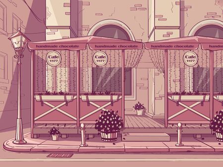 Image of handmade chocolate cafe in pink colorのイラスト素材