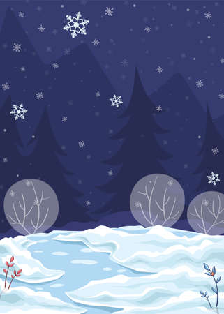 Vector background illustration winter nightのイラスト素材