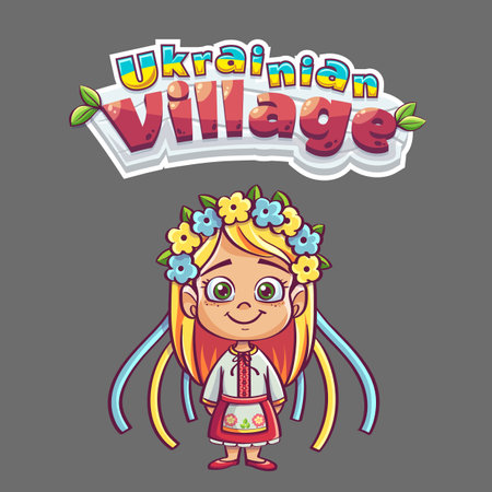 Ukrainian village print for t-shirt with girlのイラスト素材