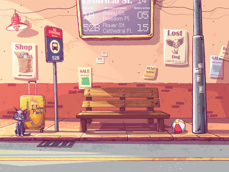 Vector background illustration bus stopのイラスト素材