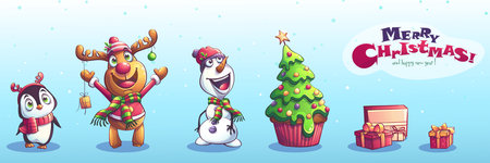 Set of Christmas, New Year characters and objectsのイラスト素材