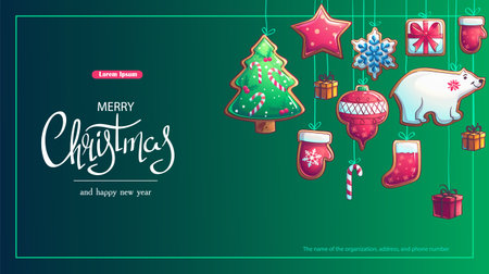 Merry Christmas horizontal postcard vector backgroundのイラスト素材