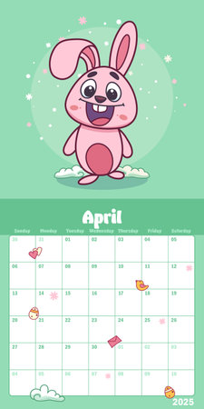April calendar page with an easter bunny mascotのイラスト素材