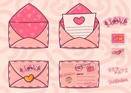 Valentine day love letter envelope setのイラスト素材