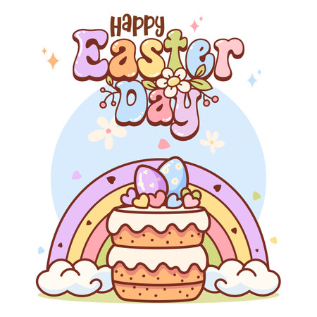 Happy Easter Day Poster with Cake and Eggsのイラスト素材