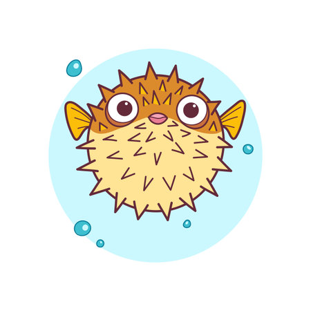 Cute Cartoon Puff Fish with Bubblesのイラスト素材