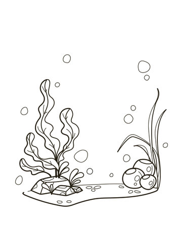 Coloring Book Underwater Seagrass Scene with Rocksのイラスト素材