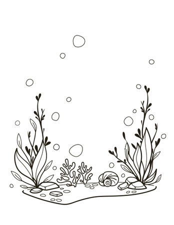 Coloring Book Underwater World Sceneのイラスト素材